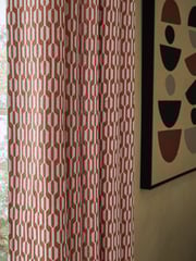 Orange/Neutral Woven Geometric Eyelet Lined Curtains - Image 3 of 6
