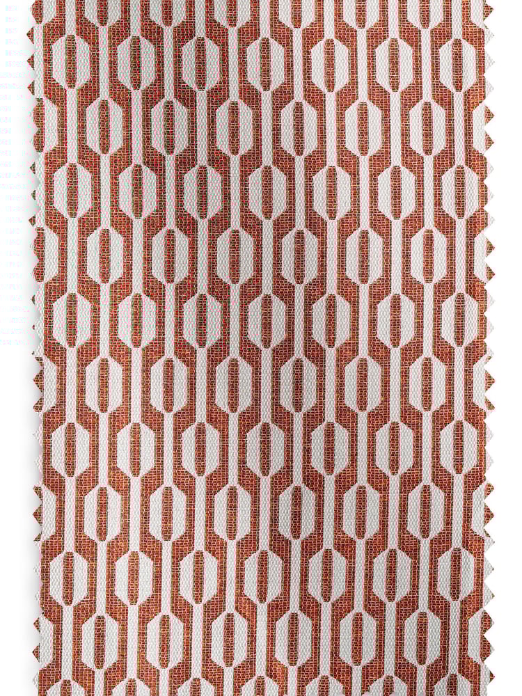 Orange/Neutral Woven Geometric Eyelet Lined Curtains - Image 6 of 6