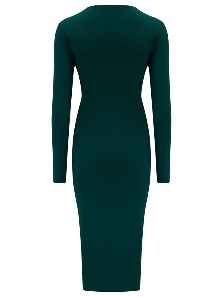 Pour Moi Green Bryony Slinky Jersey Bodycon Midi Dress - Image 4 of 4