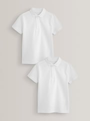 White Regular Fit Cotton School Short Sleeve 100% Cotton Polo Shirts 2 Pack (3-16yrs) - Image 1 of 5