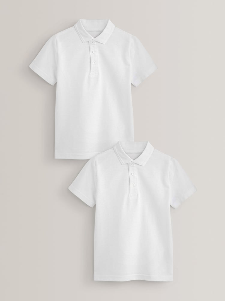 White Regular Fit Cotton School Short Sleeve 100% Cotton Polo Shirts 2 Pack (3-16yrs) - Image 1 of 5