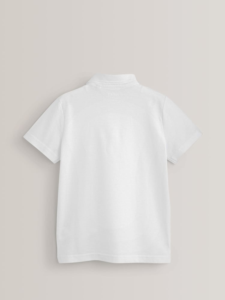 White Regular Fit Cotton School Short Sleeve 100% Cotton Polo Shirts 2 Pack (3-16yrs) - Image 2 of 5