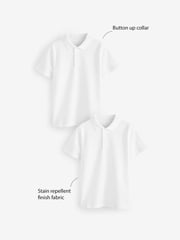 White Regular Fit Cotton School Short Sleeve 100% Cotton Polo Shirts 2 Pack (3-16yrs) - Image 3 of 5