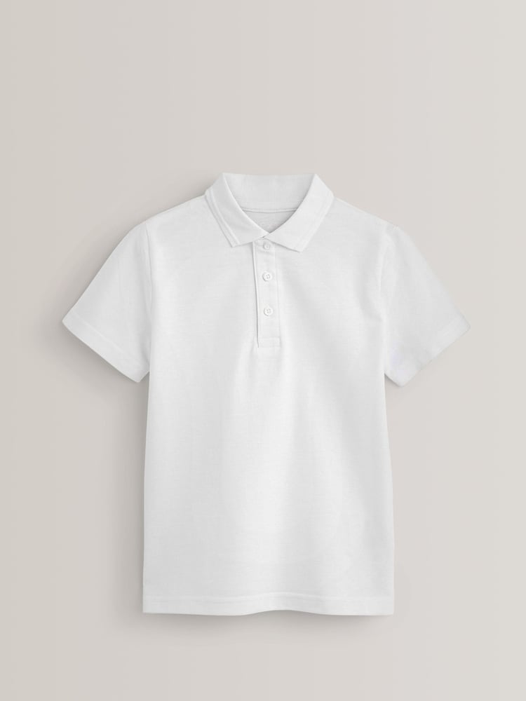 White Regular Fit Cotton School Short Sleeve 100% Cotton Polo Shirts 2 Pack (3-16yrs) - Image 5 of 5
