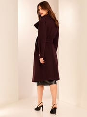 Lipsy Burgundy Funnel Neck Wrap Belted Coat With Wool - Image 6 of 6