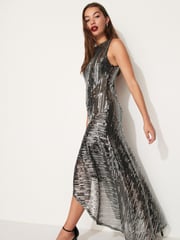 Black/Silver Sleeveless Sequin Midi Dress - Image 2 of 4