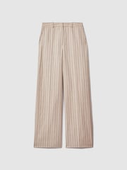 Reiss Neutral Odette Wool Blend Striped Wide Leg Trousers - Image 2 of 6