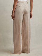 Reiss Neutral Odette Wool Blend Striped Wide Leg Trousers - Image 4 of 6
