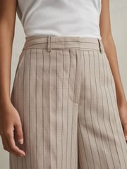 Reiss Neutral Odette Wool Blend Striped Wide Leg Trousers - Image 5 of 6