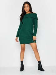 PixieGirl Petite Green Bardot Tunic Jumper Dress - Image 1 of 4