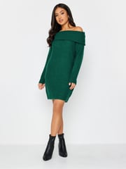PixieGirl Petite Green Bardot Tunic Jumper Dress - Image 3 of 4