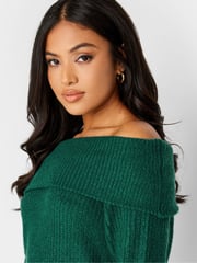PixieGirl Petite Green Bardot Tunic Jumper Dress - Image 4 of 4