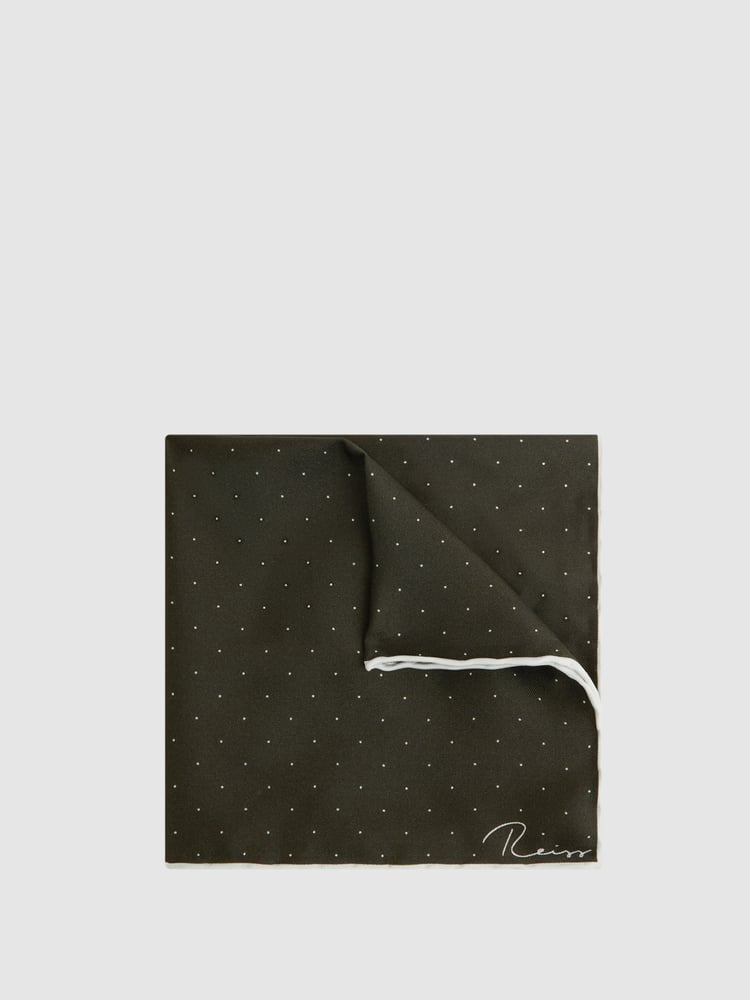 Reiss Dark Green Liam Polka Dot Silk Pocket Square - Image 1 of 5