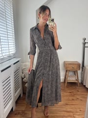 Style Cheat Black Pebble Print Daphne Belted Shirt Midaxi Dress - Image 1 of 4