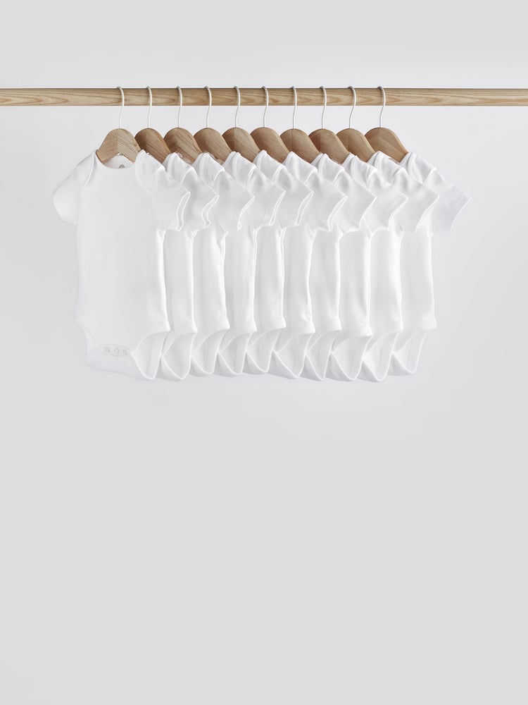 White Essential 10 Pack Baby Short Sleeve Bodysuits - Image 1 of 6