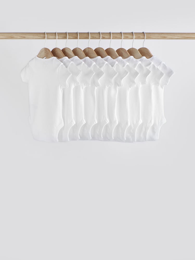 White Essential 10 Pack Baby Short Sleeve Bodysuits - Image 2 of 6