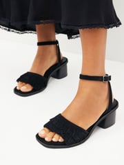 Black Forever Comfort® Fringe Heeled Sandals - Image 1 of 8