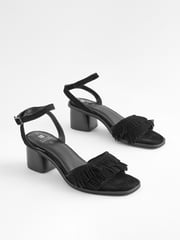 Black Forever Comfort® Fringe Heeled Sandals - Image 3 of 8