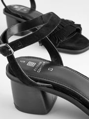 Black Forever Comfort® Fringe Heeled Sandals - Image 7 of 8