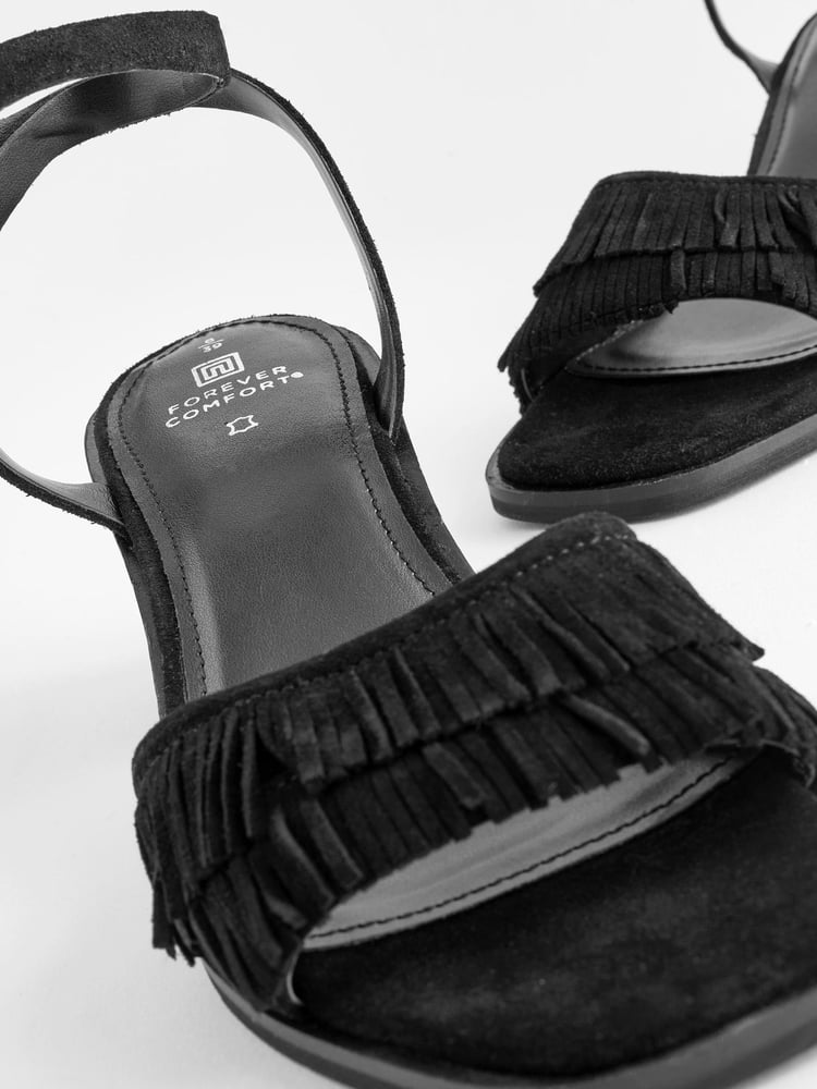 Black Forever Comfort® Fringe Heeled Sandals - Image 8 of 8