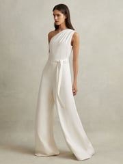 Reiss Ivory Luana One-Shoulder Belted Jumpsuit - Image 1 of 6