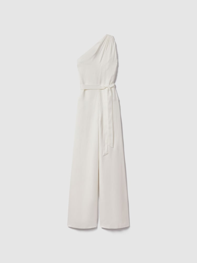 Reiss Ivory Luana One-Shoulder Belted Jumpsuit - Image 2 of 6
