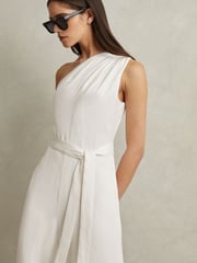 Reiss Ivory Luana One-Shoulder Belted Jumpsuit - Image 3 of 6