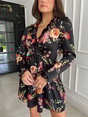 Girl In Mind Black Petite Hannah Frill Detail Wrap Mini Dress - Image 4 of 4