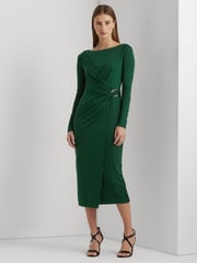 Lauren Ralph Lauren Green Jersey Long Sleeve Cocktail Dress - Image 1 of 8