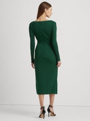 Lauren Ralph Lauren Green Jersey Long Sleeve Cocktail Dress - Image 2 of 8