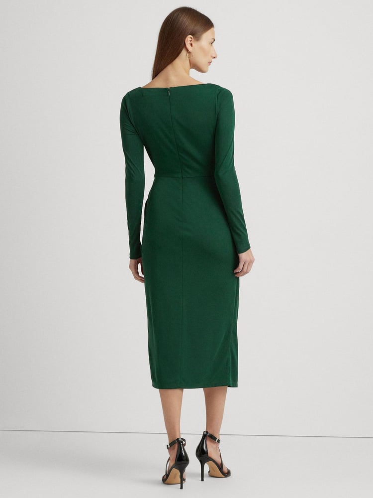 Lauren Ralph Lauren Green Jersey Long Sleeve Cocktail Dress - Image 2 of 8