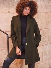 Sosandar Green Khaki Green Gold Button Detail Coat - Image 1 of 6