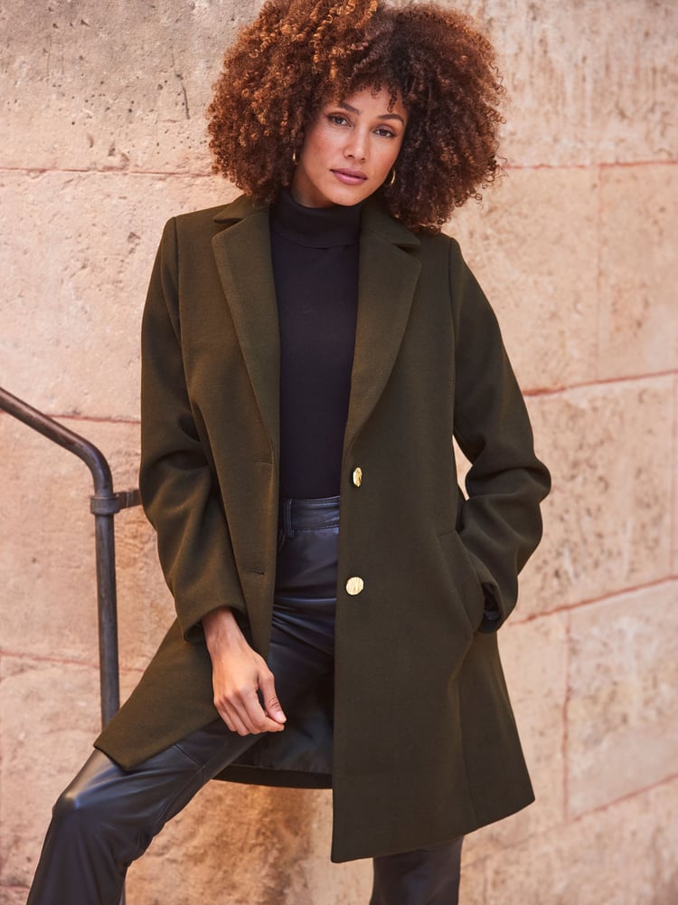 Sosandar Green Khaki Green Gold Button Detail Coat - Image 1 of 6