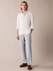 Light Blue Textured Linen Blend Trousers - Image 2 of 8