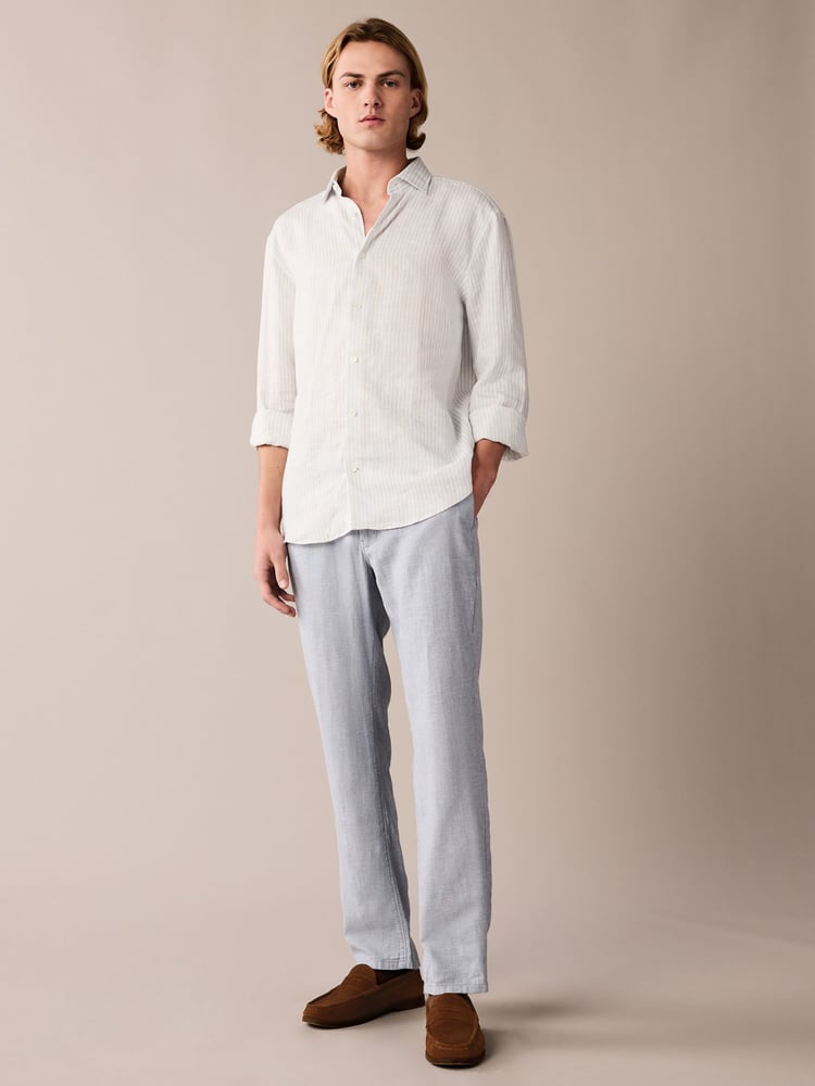 Light Blue Textured Linen Blend Trousers - Image 2 of 8