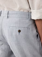 Light Blue Textured Linen Blend Trousers - Image 5 of 8