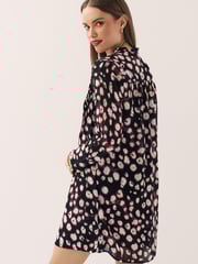 Black/White/Red Spot Pintuck Long Sleeve Mini Dress - Image 3 of 6