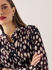 Black/White/Red Spot Pintuck Long Sleeve Mini Dress - Image 4 of 6