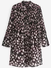 Black/White/Red Spot Pintuck Long Sleeve Mini Dress - Image 5 of 6