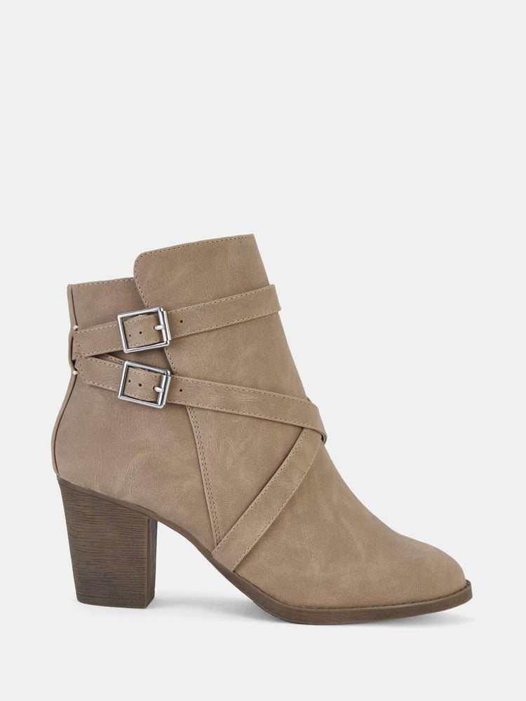 Novo Natural Wide Fit Jorgie Buckle Mid Heel Ankle Boots - Image 2 of 5