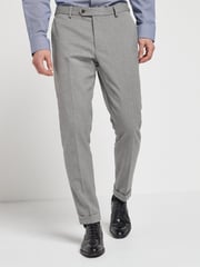Grey Slim Fit Slim Fit Trimmed Herringbone Suit: Trousers - Image 1 of 6