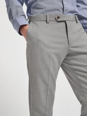 Grey Slim Fit Slim Fit Trimmed Herringbone Suit: Trousers - Image 4 of 6
