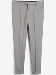 Grey Slim Fit Slim Fit Trimmed Herringbone Suit: Trousers - Image 5 of 6