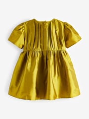 Olive Green Pleat Detail Short Sleeve Taffeta Dress (3mths-10yrs) - Image 8 of 9