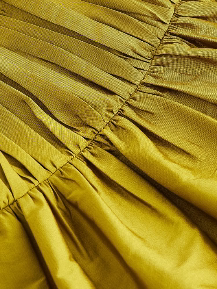 Olive Green Pleat Detail Short Sleeve Taffeta Dress (3mths-10yrs) - Image 9 of 9