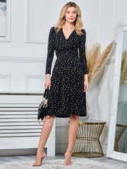 Jolie Moi Black Long Sleeve Jersey Midi Dress - Image 1 of 5