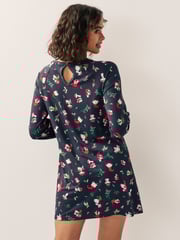 Navy Graphic Long Sleeve Novelty Christmas Swing Dress - Image 2 of 5
