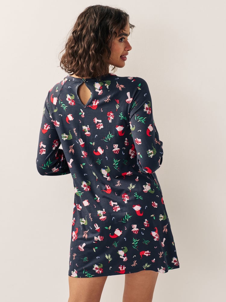 Navy Graphic Long Sleeve Novelty Christmas Swing Dress - Image 2 of 5
