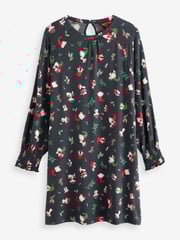 Navy Graphic Long Sleeve Novelty Christmas Swing Dress - Image 4 of 5