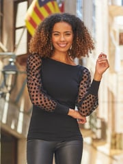 Sosandar Black Mesh Sleeve Detail Top - Image 1 of 5